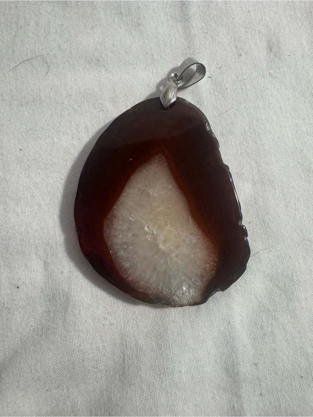 Polished Brown Agate Slice White Geode Center Silver Pendant For Necklace